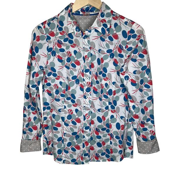 Boden Button Down Shirt 4 Flip Cuff Long Sleeve 100% Cotton Polka Dot Preppy Top - Picture 1 of 8